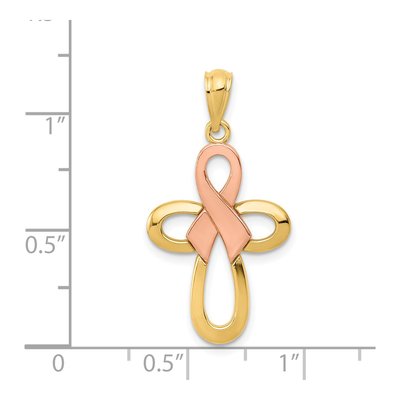14K Two-Tone Gold Pink Ribbon Cross Pendant – view 5