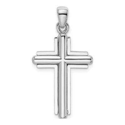 14K White Gold Beveled Stick Cross Pendant