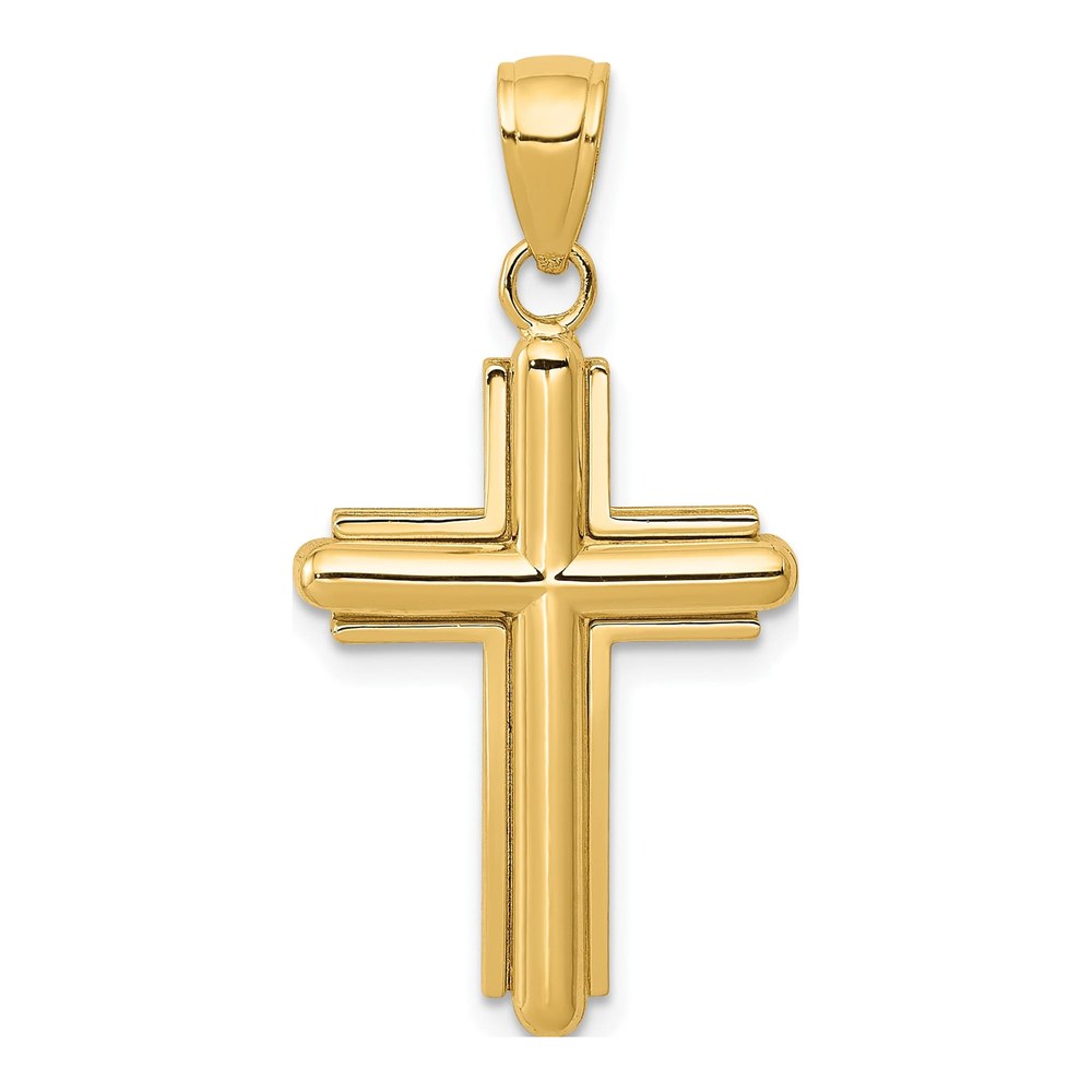 14K Yellow Gold Beveled Stick Cross Pendant