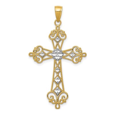 14K Yellow Gold Diamond-Cut Cross Pendant