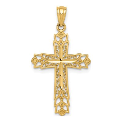 14K Yellow Gold Filigree Reversible Cross Pendant