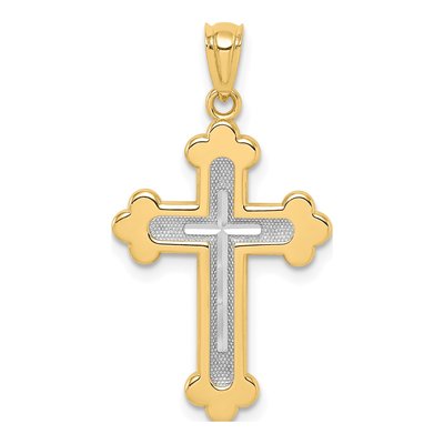 14K Two-Tone Gold Budded Cross Pendant