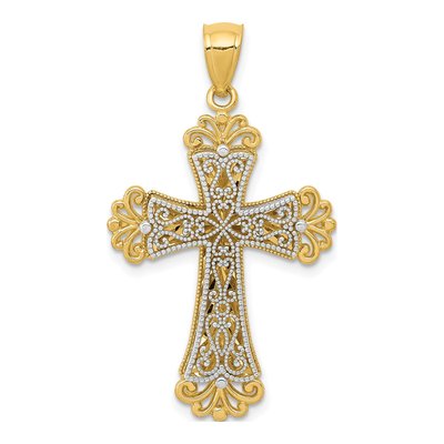 14K Two-Tone Gold Fleur de Lis Cross Pendant