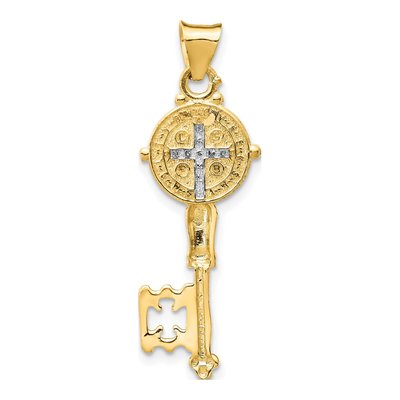 14K Yellow Gold St Benedict Cross Key Pendant – view 4