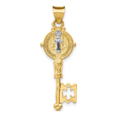 14K Yellow Gold St Benedict Cross Key Pendant