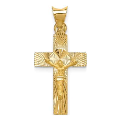 14K Yellow Gold Diamond-Cut Crucifix Pendant