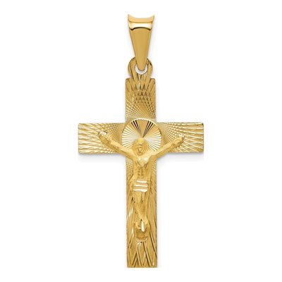 14K Yellow Gold Diamond-Cut Crucifix Pendant