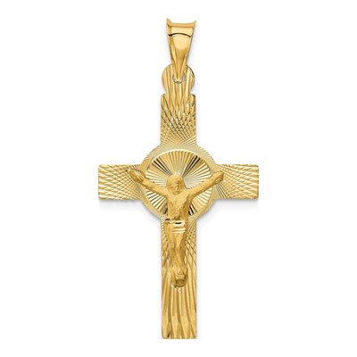 14K Yellow Gold Diamond-Cut Crucifix Pendant