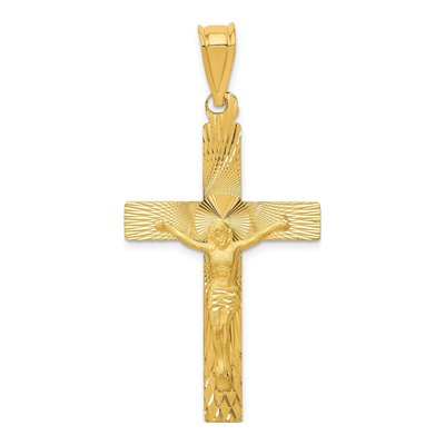 14K Yellow Gold Diamond-Cut Crucifix Pendant