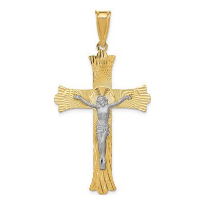 14K Two-Tone Gold Diamond-Cut Crucifix Cross Pendant