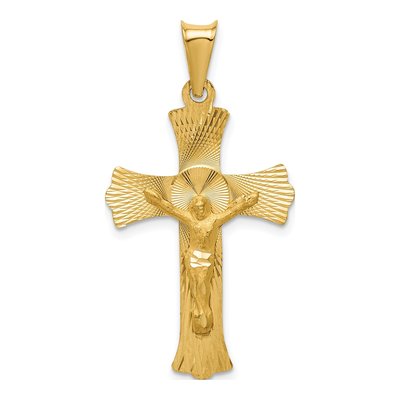 14K Yellow Gold Diamond-Cut Crucifix Pendant