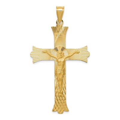14K Yellow Gold Diamond-Cut Crucifix Cross Pendant