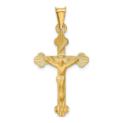 14K Yellow Gold Diamond-Cut Crucifix Pendant