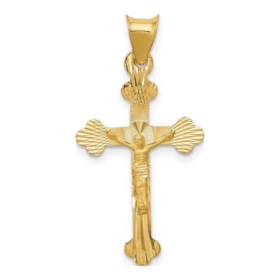 14K Yellow Gold Diamond-Cut Crucifix Pendant