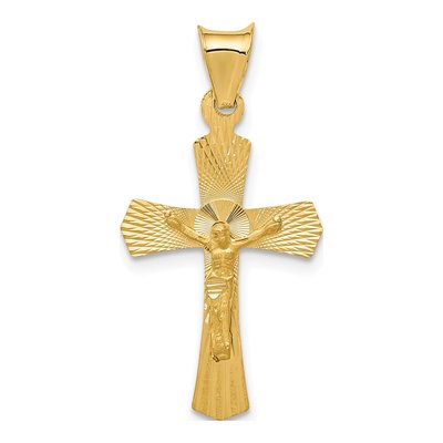 14K Yellow Gold Diamond-Cut Crucifix Pendant