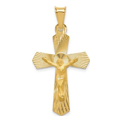 14K Yellow Gold Diamond-Cut Crucifix Pendant