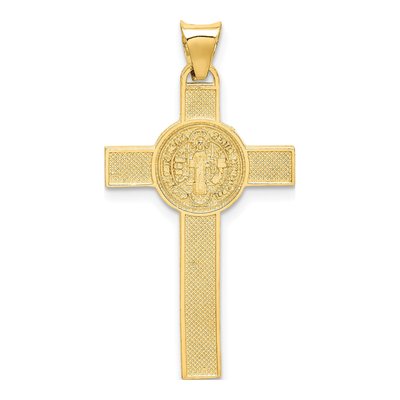 14K Two-Tone Gold Crucifix St Benedict Medal Pendant – view 4