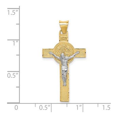 14K Two-Tone Gold Crucifix St Benedict Medal Pendant – view 5