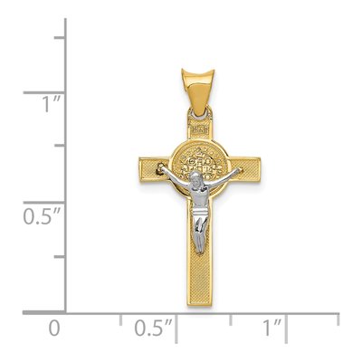 14K Two-Tone Gold Crucifix St Benedict Medal Pendant – view 3