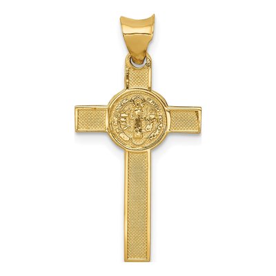 14K Two-Tone Gold Crucifix St Benedict Medal Pendant – view 5