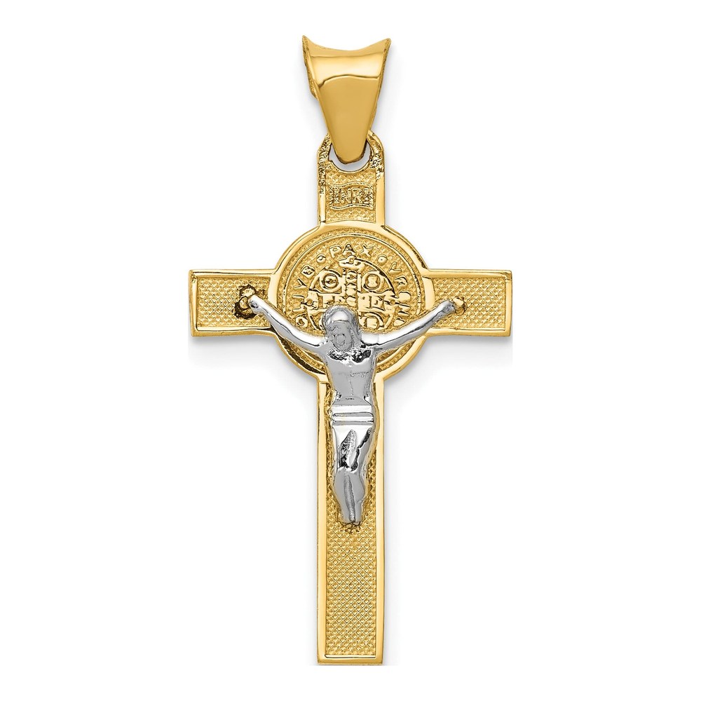 14K Two-Tone Crucifix & St. Benedict Medal Pendant