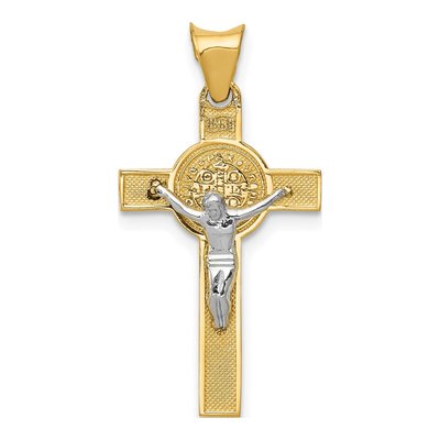 14K Two-Tone Gold Crucifix St Benedict Medal Pendant