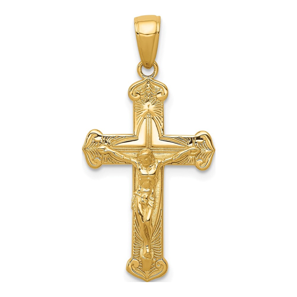 14K Yellow Gold Textured Crucifix Pendant