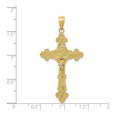 14K Yellow Gold INRI Crucifix Fleur de Lis Pendant – view 4