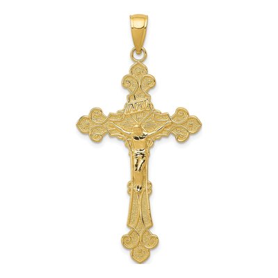 14K Yellow Gold INRI Crucifix Fleur de Lis Pendant