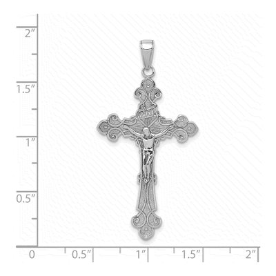 14K White Gold INRI Crucifix Fleur de Lis Pendant – view 5