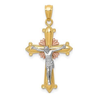 14K Tri-Color Gold Crucifix Pendant