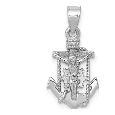 14K White Gold Mariner Crucifix Pendant