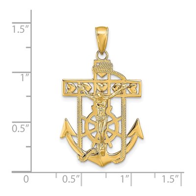 14K Yellow Gold Textured Mariners Crucifix Pendant – view 4
