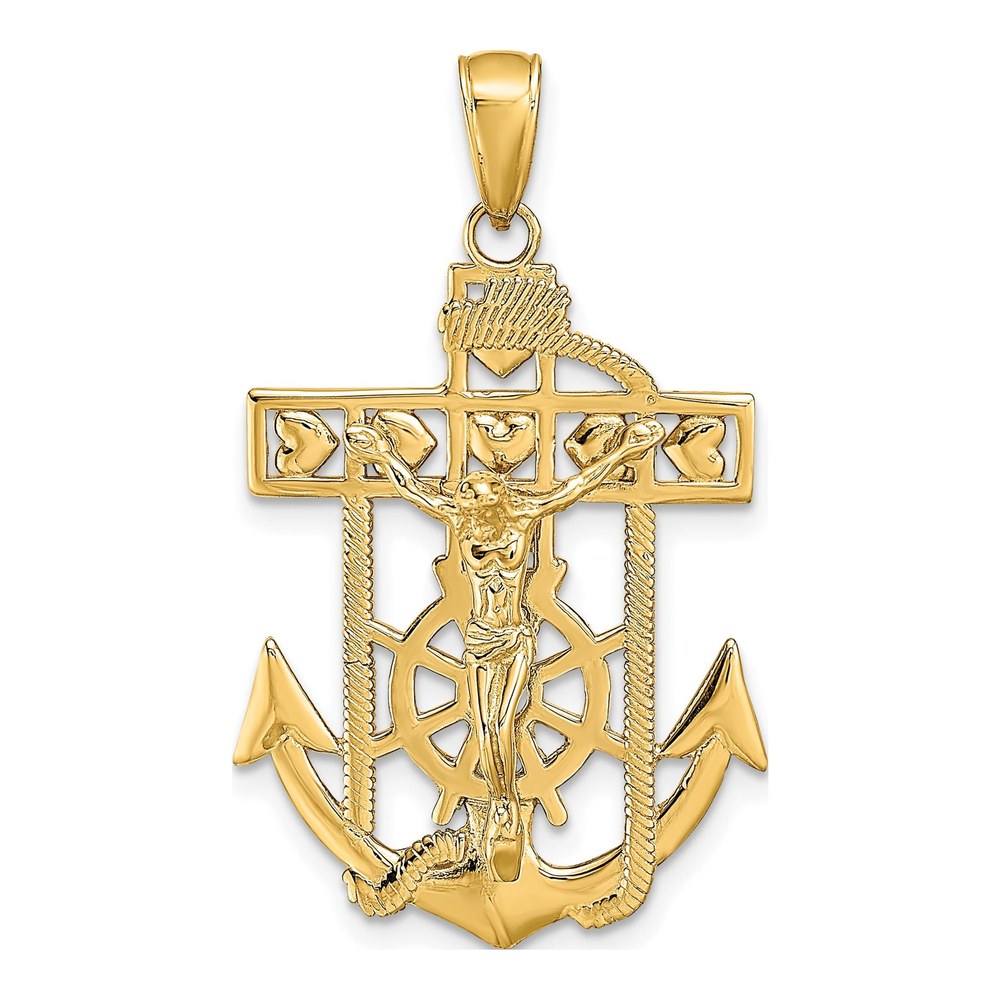 14K Yellow Gold Textured Mariners Crucifix Pendant