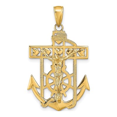 14K Yellow Gold Textured Mariners Crucifix Pendant