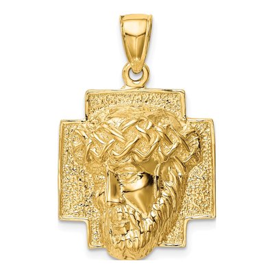 14K Yellow Gold Jesus Head Pendant