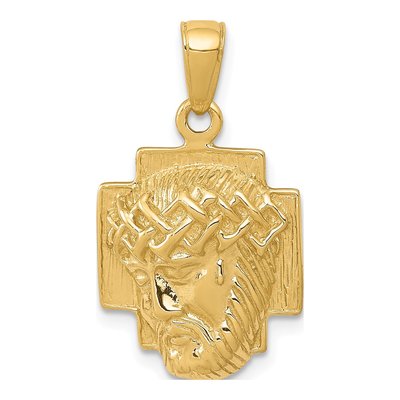 14K Yellow Gold Jesus Head Crown Pendant