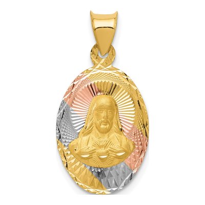 14K Yellow Gold Sagrado Corazon de Jesus Oval Pendant