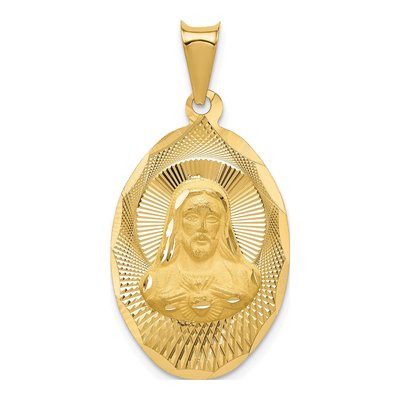 14K Yellow Gold Sagrado Corazon Oval Pendant