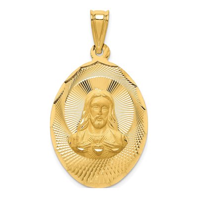 14K Yellow Gold Sagrado Corazon Oval Pendant