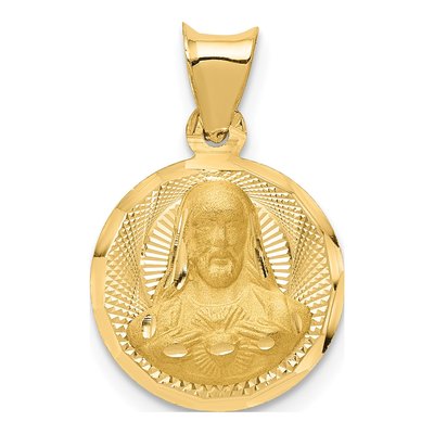14K Yellow Gold Sagrado Corazon Round Pendant