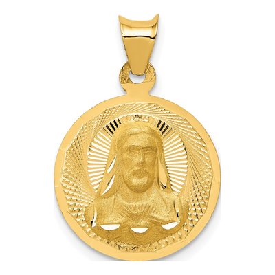 14K Yellow Gold Sagrado Corazon Round Pendant