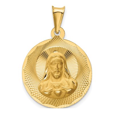 14K Yellow Gold Sacred Heart Round Pendant