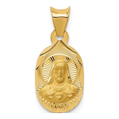 14K Yellow Gold Sagrado Corazon Oval Pendant