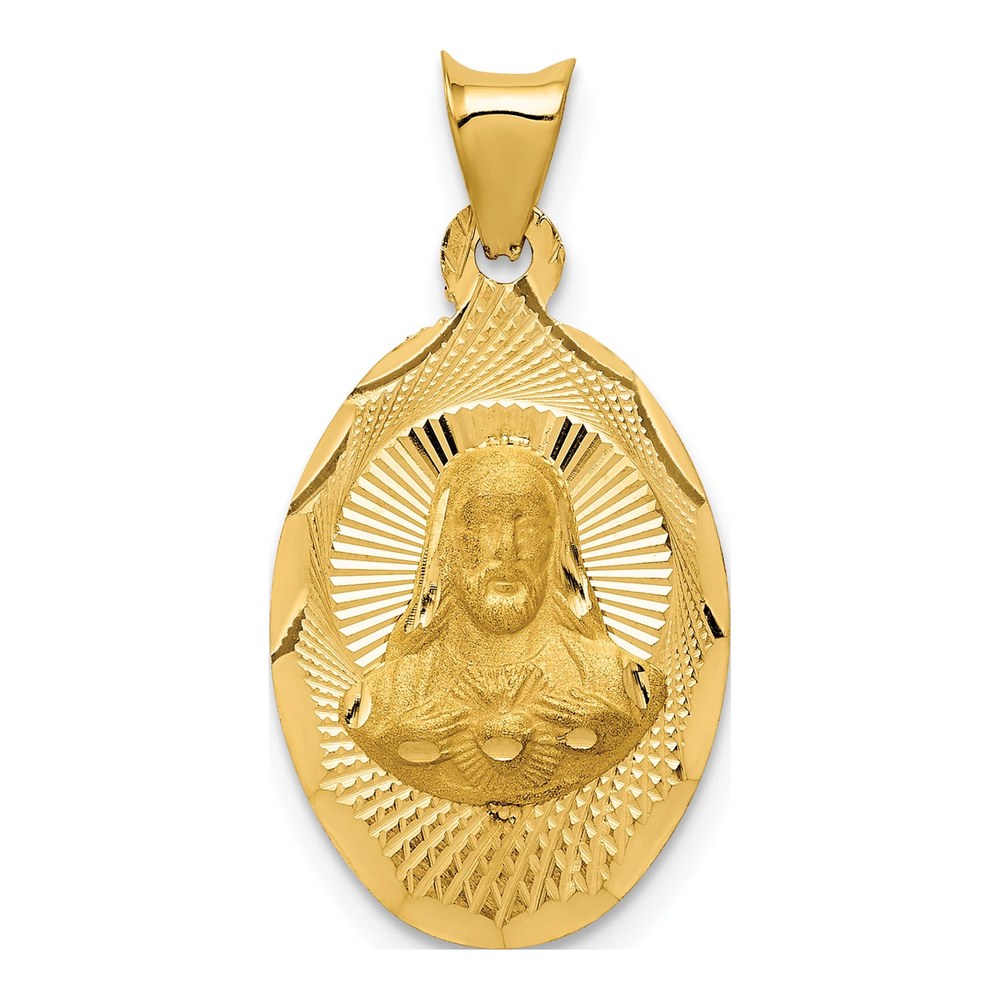 14K Yellow Gold Sagrado Corazon Oval Pendant