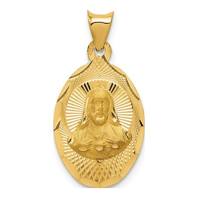 14K Yellow Gold Sagrado Corazon Oval Pendant