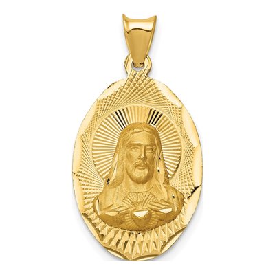 14K Yellow Gold Sagrado Corazon Oval Pendant