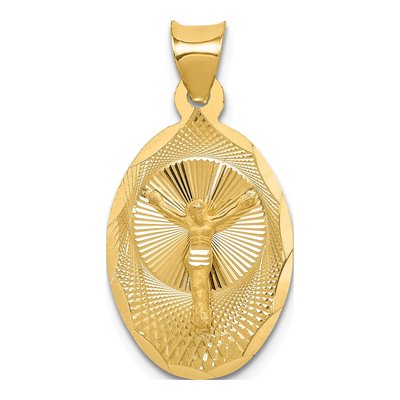 14K Yellow Gold Diamond-Cut Corpus Oval Pendant