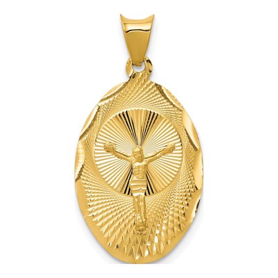 14K Yellow Gold Diamond-Cut Oval Pendant