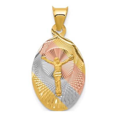 14K Yellow Gold Diamond-Cut Corpus Oval Pendant